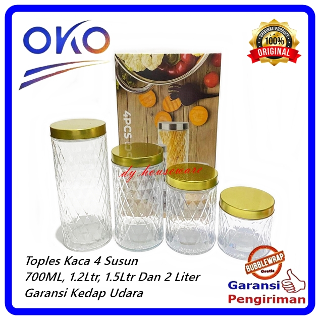 Toples Kaca 4 Susun Toples Kue Set Topeles Lebaran Permen Snack Tutup Drat Putar Kedap Udara