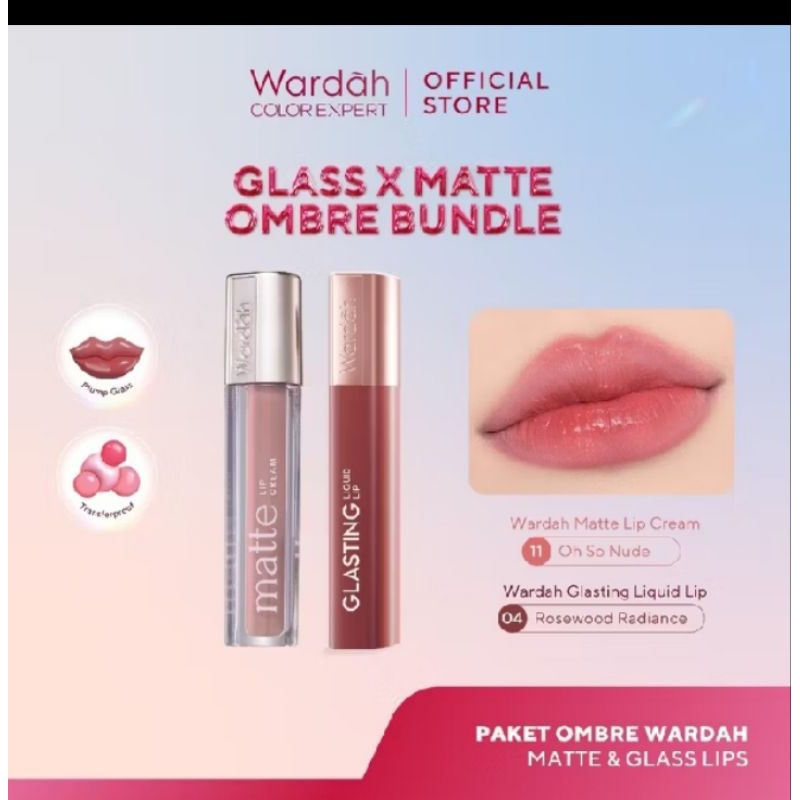BUNDLE OMBRE wardah paket ombre glasting liquid lip + matte lip cream