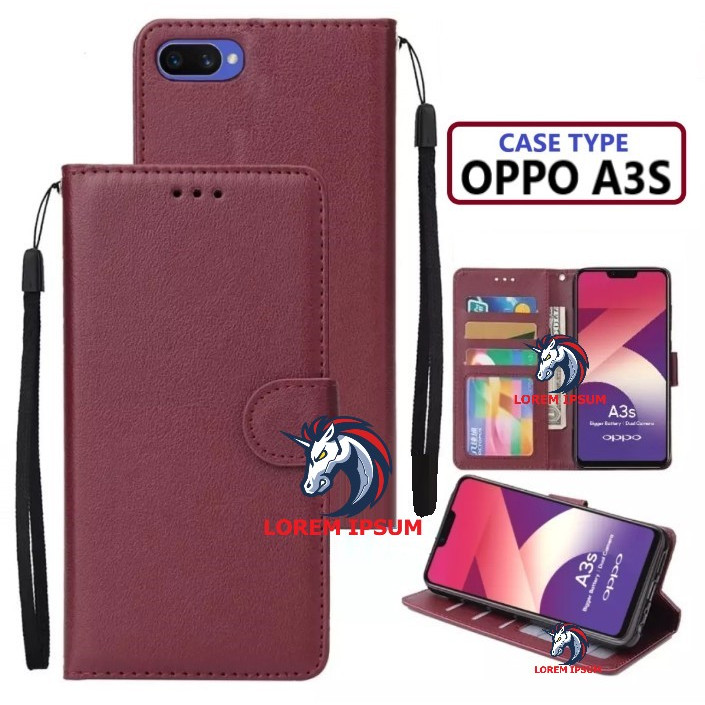 LEATHER CASING OPPO A3S CASE KULIT FLIP WALLET LEATHER KULIT PREMIUM SARUNG BUKA TUTUP KESING HP FLI
