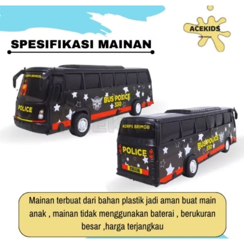 Mainan Bus Polisi Brimob Besar jalan murah- Mainan Mobil Mobilan Bis Police Car Reskrim non Batre Mi