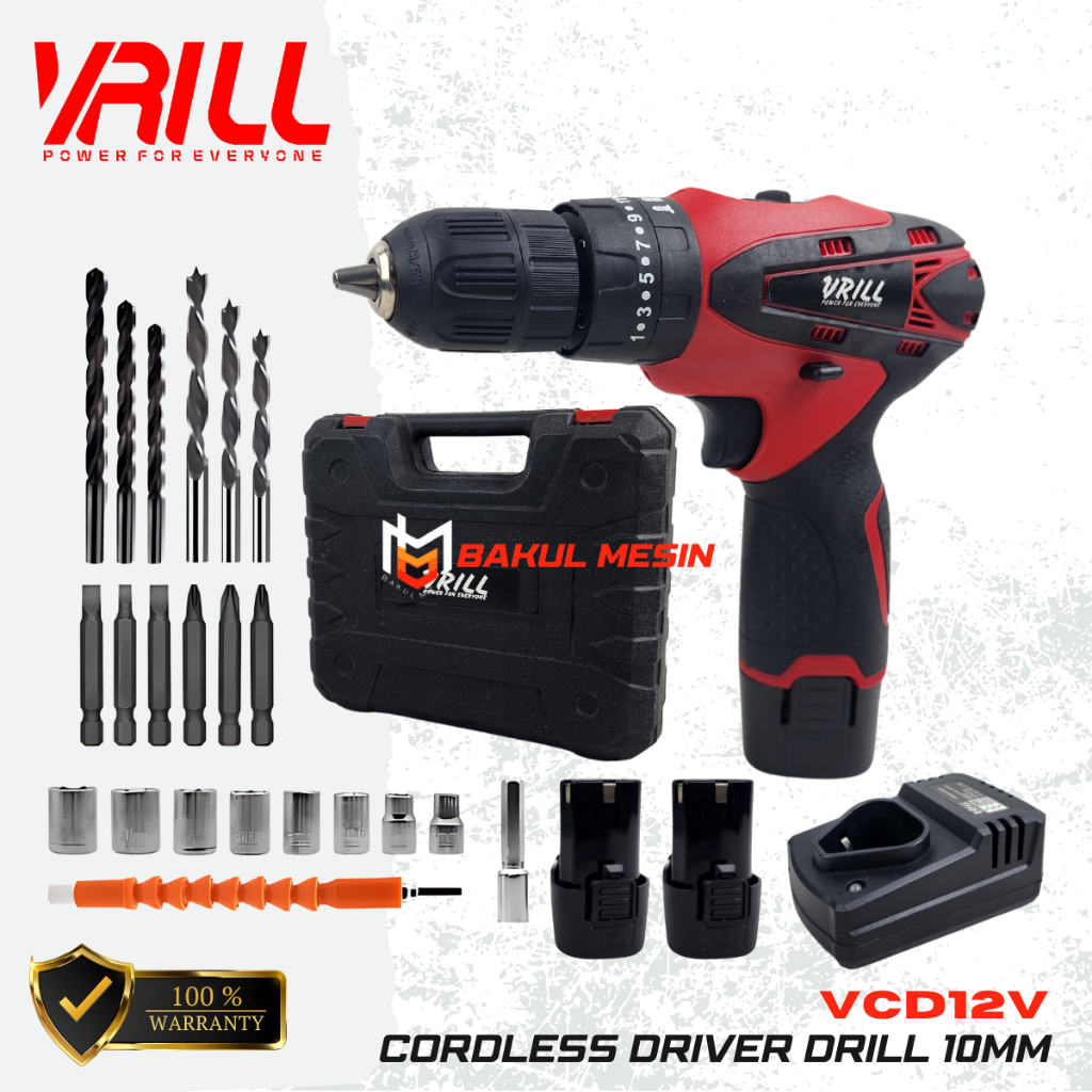VRILL VCD12 Cordles Impact Drill 12V Mesin Bor Tembok 10mm VCD 12