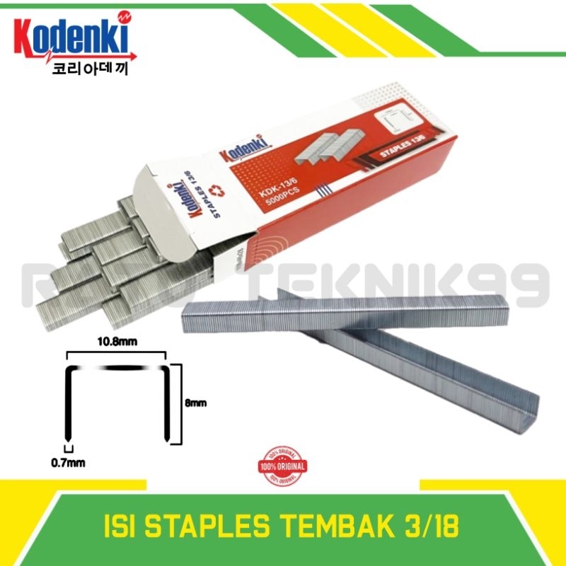 

Isi staples 13/8 (8mm) tembakan tangan R23 isi gun tacker 5000 kodenki
