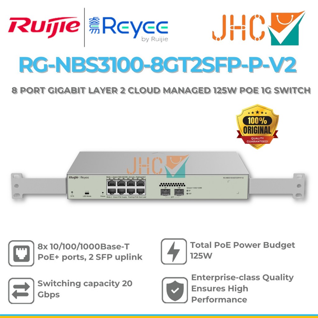 RUIJIE RG-NBS3100-8GT2SFP-P-V2 Gigabit Layer 2 Cloud Managed Switch PoE 8-Port RJ45 4 SFP