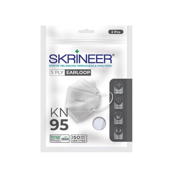 MASKER SKRINEER KN95 PUTIH Earloop 5 PLY Sachet isi 2 pcs