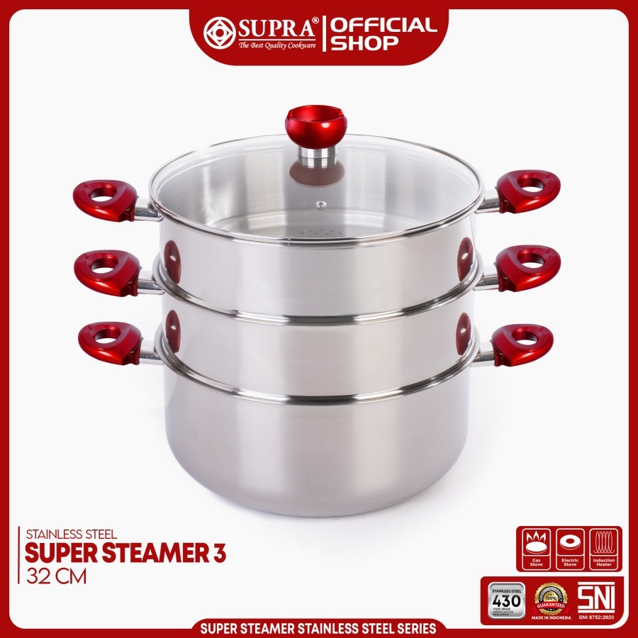 SUPRA kukusan Steamer supra 32cm susun 3 stainless panci kukus