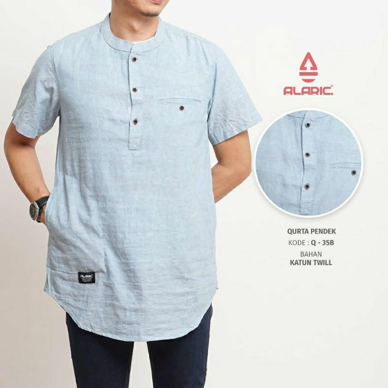 Alaric Baju Koko Kurta Pria Dewasa Lengan Pendek Linen Brush Premium Series Idul Fitri Muslim Fashio