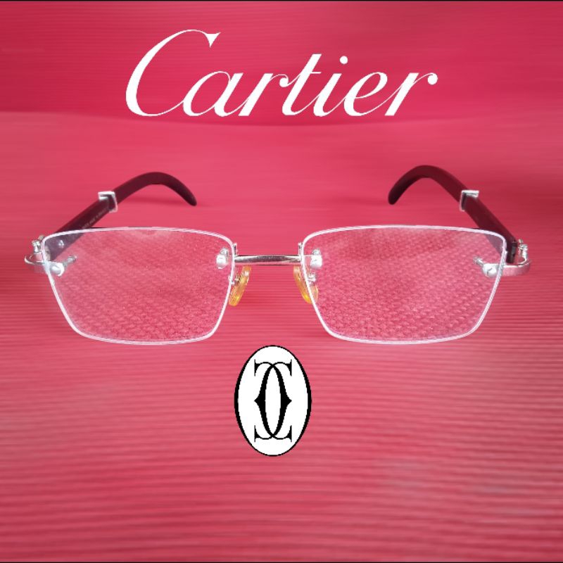 kacamata second bekas branded rimles frameless Cartier kayu wood