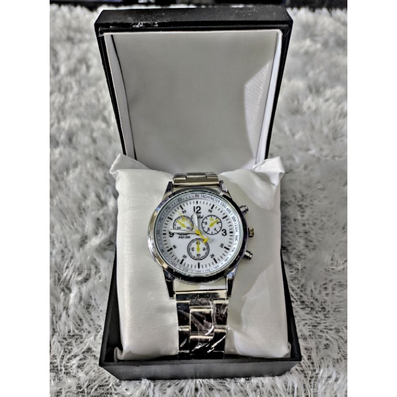 Jam tangan krepyak pria wanita  stainless plat putih free box jam dan batre cadangan