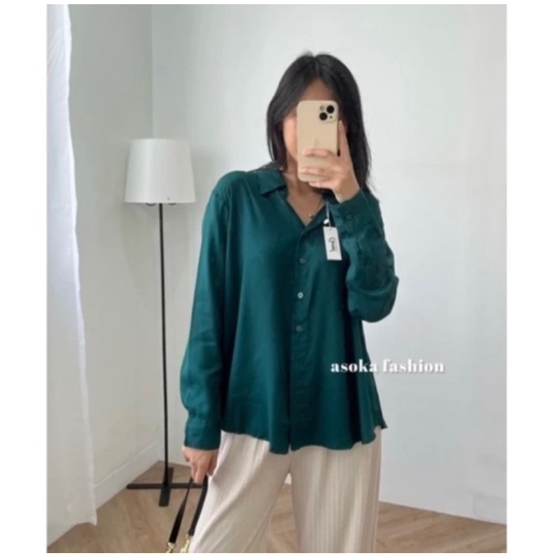 PRELOVED KEMEJA GREEN BLUE SIMPLE ELEGAN KEMEJA MURAH THRIFT