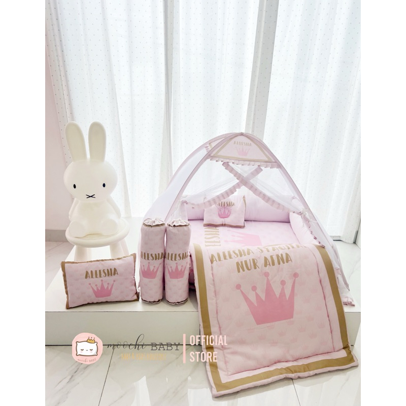 moochi Baby bed kasur kotak set kelambu tempat tidur bayi Baby girl perempuan newborn nursery selimu