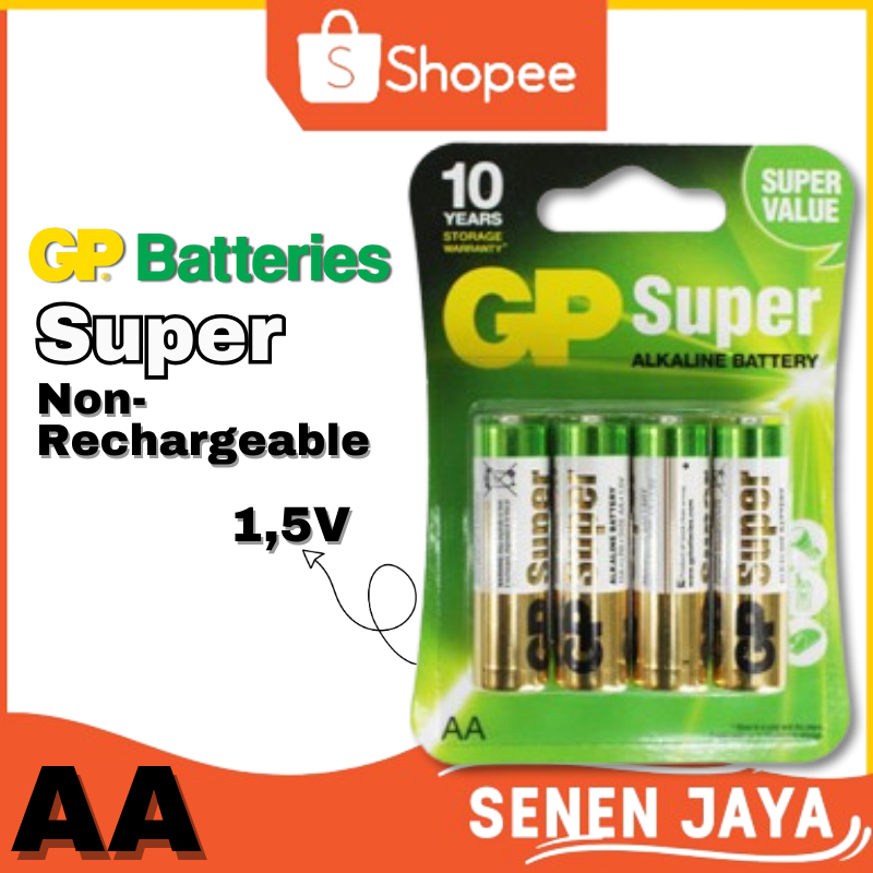 Baterai AA GP SUPER 1.5V Isi 4PCS Alkaline Batre GP Super AA A2 4 PCS 1.5 Volt ORIGINAL GP SUPER