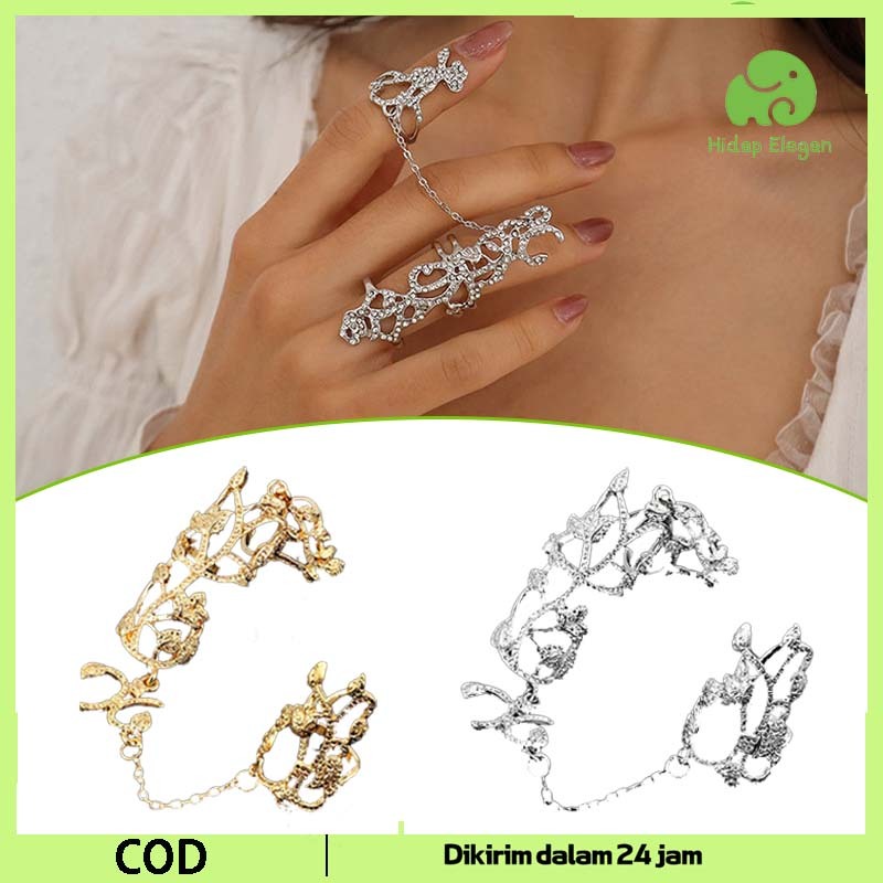 1 Set Cincin Sambung Cincin Ring Wanita Cincin Punk Cincin Rantai Sambung Cincin Gotik Cincin Metal 