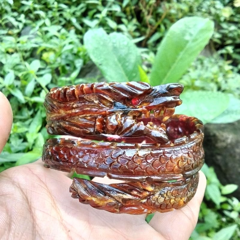gelang akar Bahar merah lilit 3 ukir naga