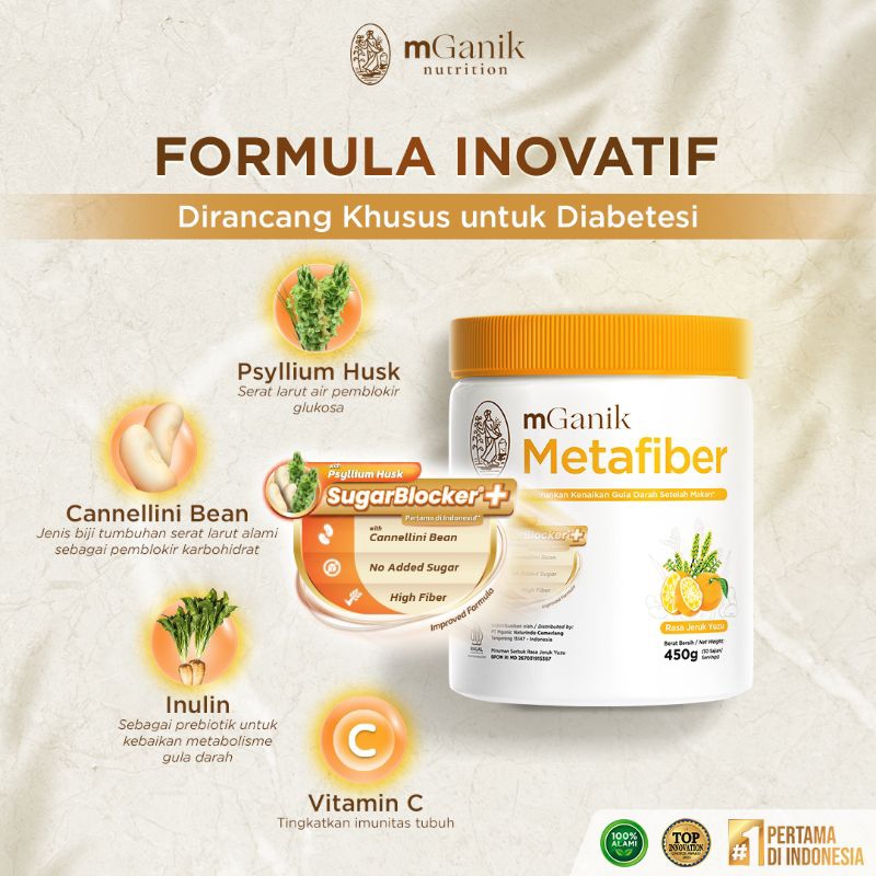 Mganik Metafiber 450gr Formula Baru - Suplemen Serat Diabetes - BPOM