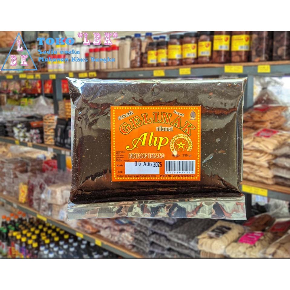 

Jenang / Dodol Gelinak Ketan Alip Bintang Terang Khas Bangka