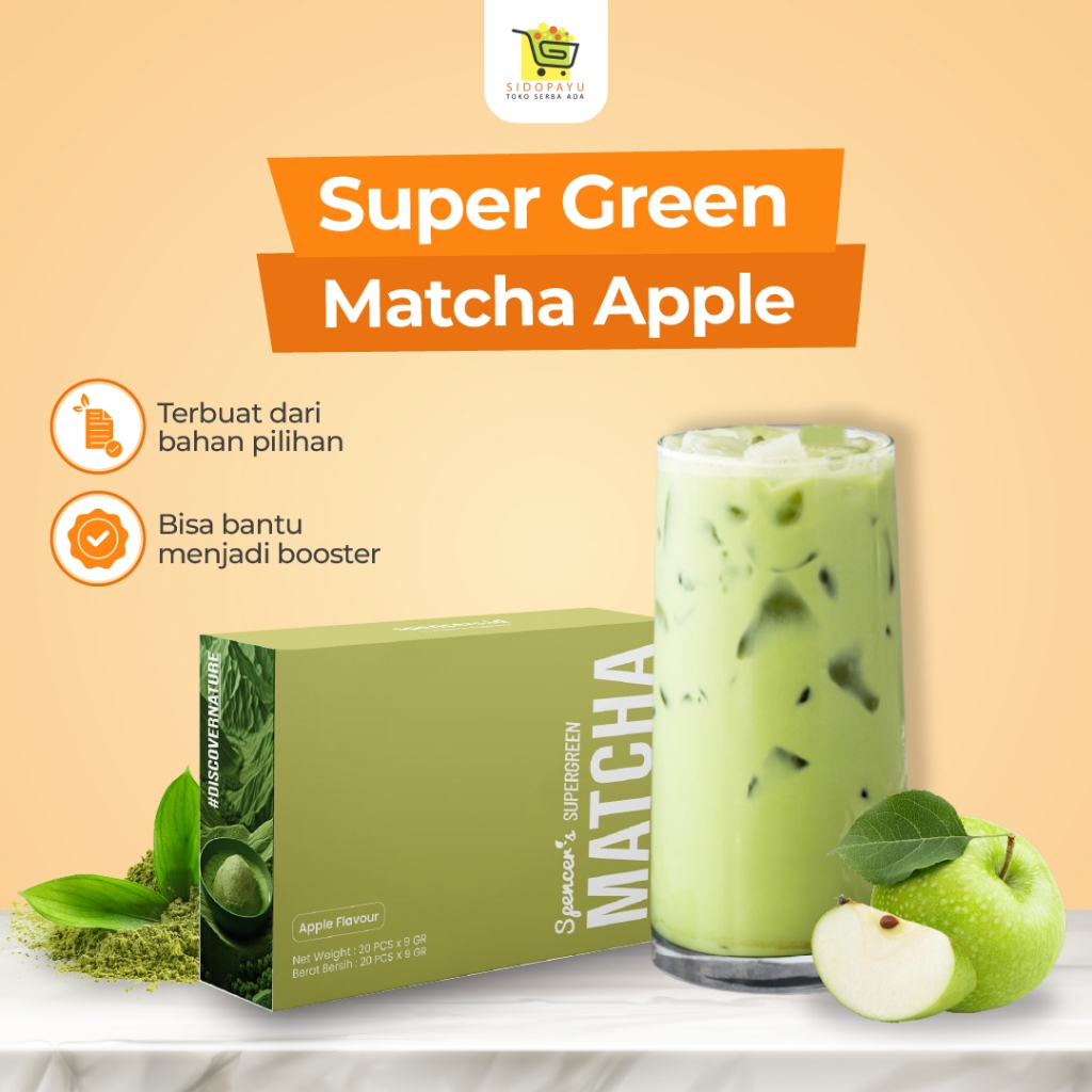 

Supergreen Matcha Apple Spencers Mengandung Ekstrak Apel Jinten Daun Kelor 1 Box 20 Sachet