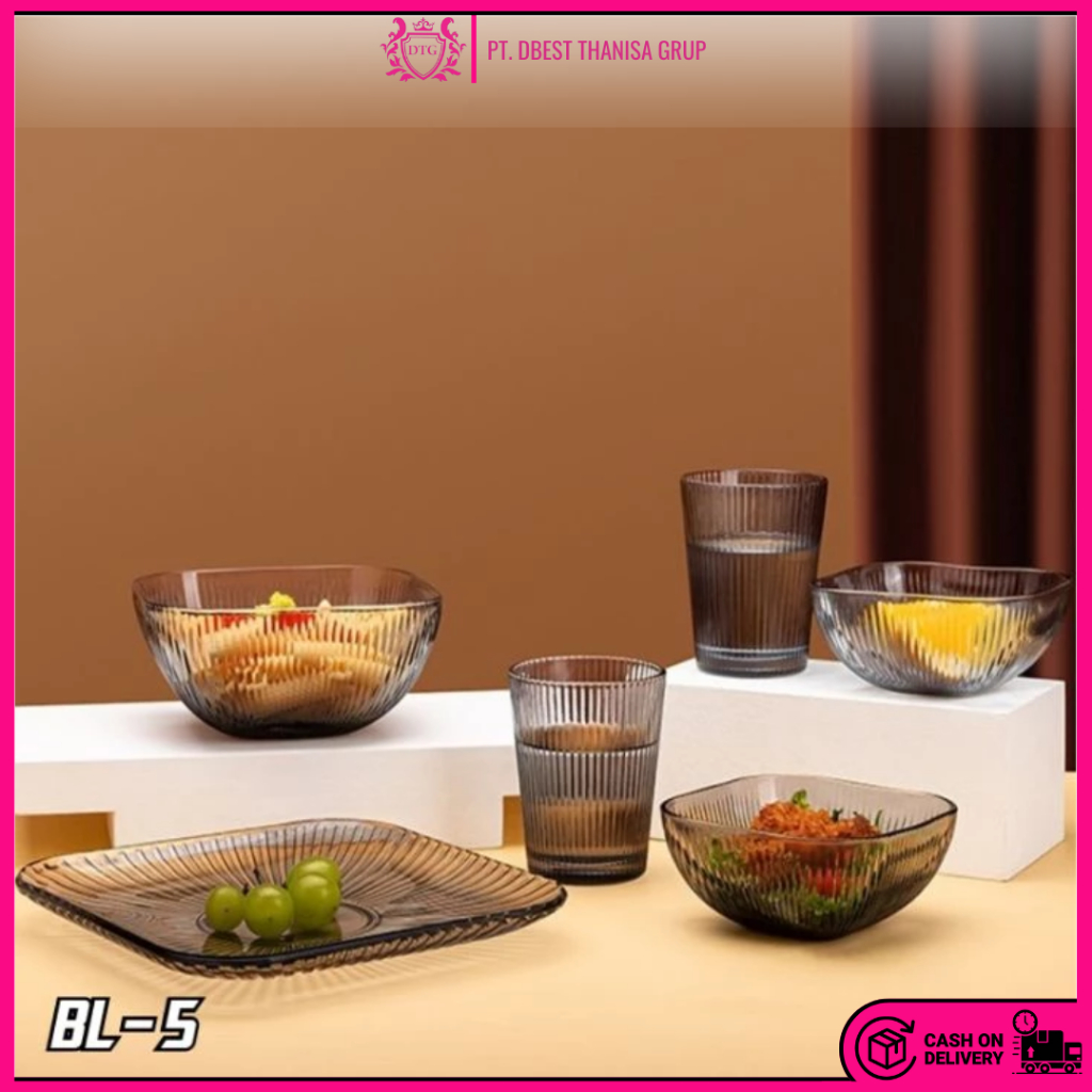 Set Perlalatan Makan Wedding Gift Peralatan Makan Kaca Set Piring Mangkuk Gelas Kaca Mewah Kado BL-5