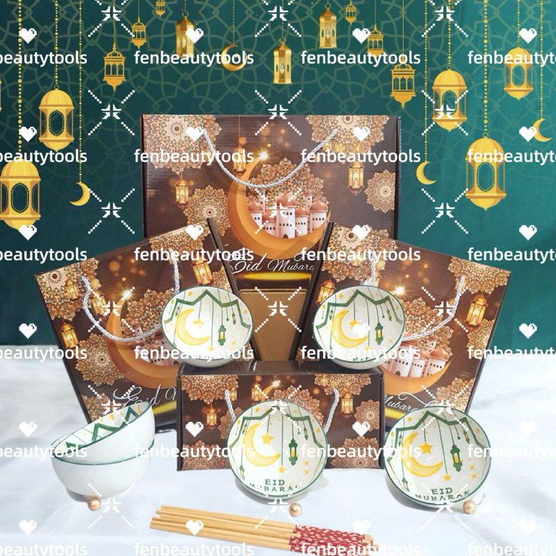 Mangkok Lebaran Eid MUbarak Idul Fitri 2025 / Hampers Idul Fitri Mangkok Keramik Set/ Hampers idul f