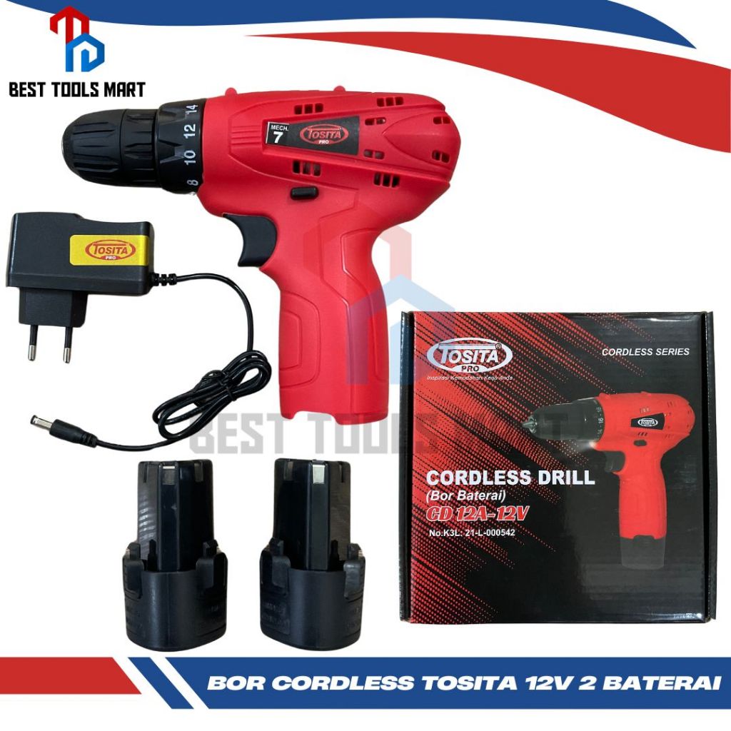 Bor cordless drill tosita 10 inch 2 baterai bor baterai tosita cordless drill Mesin bor cordless bor
