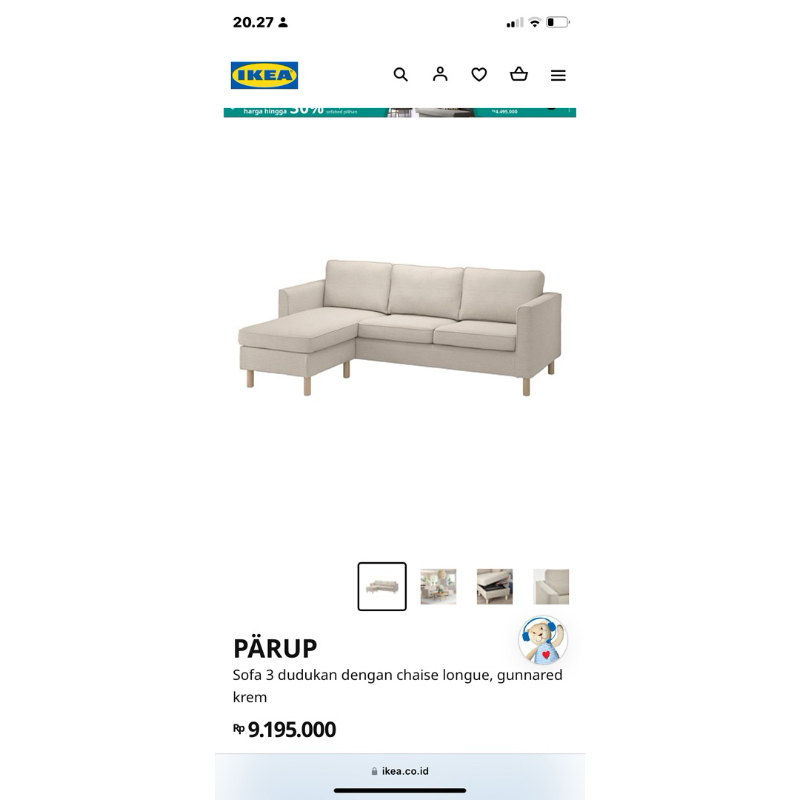 (SECOND) Sofa L IKEA Parup Cream