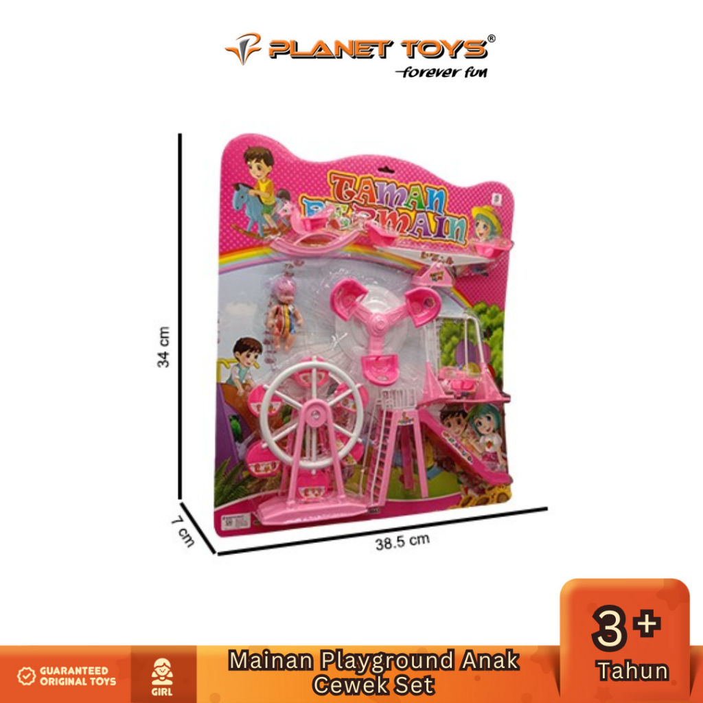 Planet Toys - Mainan Anak Cewek Set Taman Bermain Lengkap Perosotan Bianglala Ayunan Dan Boneka
