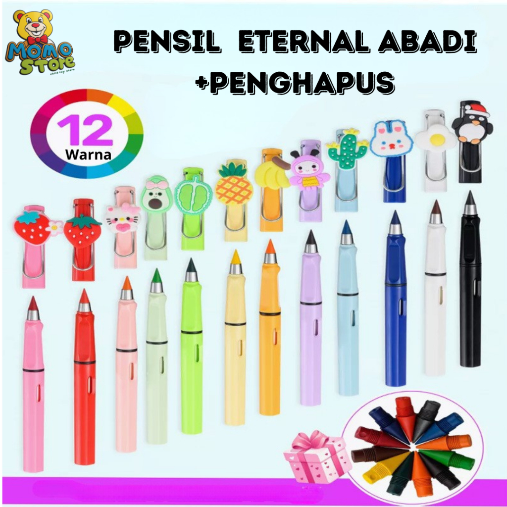 

Pensil Eternal 12 PCS Alat Tulis Kekinian dengan Penghapus Lucu Pensil Abadi Warna Warni