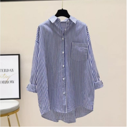 Kemeja Briana Salur Jumbo Ukuran S M L XL XXL XXXL XXXXL | Kemeja Salur Wanita Jumbo | Kemeja Kerja 