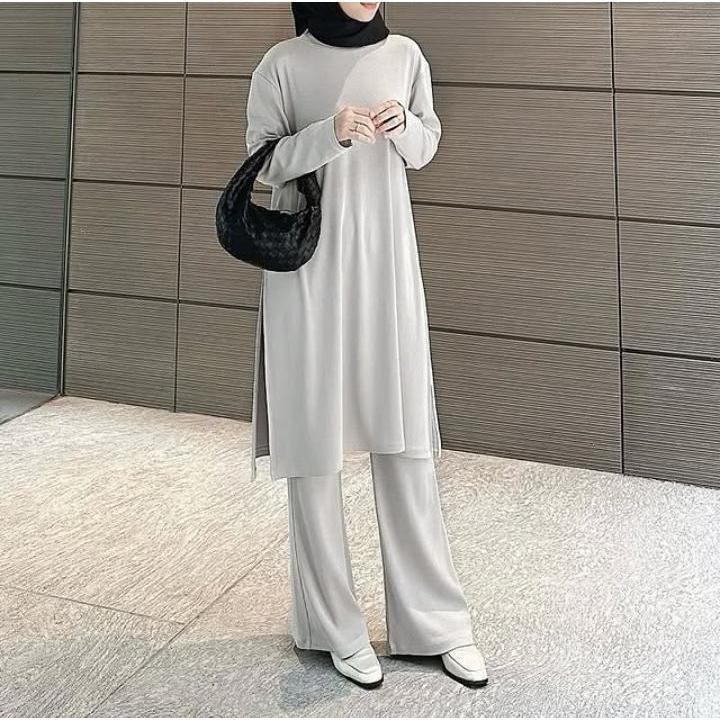 Yura One Set 2in1 Tunik + Kulot Snowy Knit Polos Premium Basic Setelan Wanita Korean Style Hijab