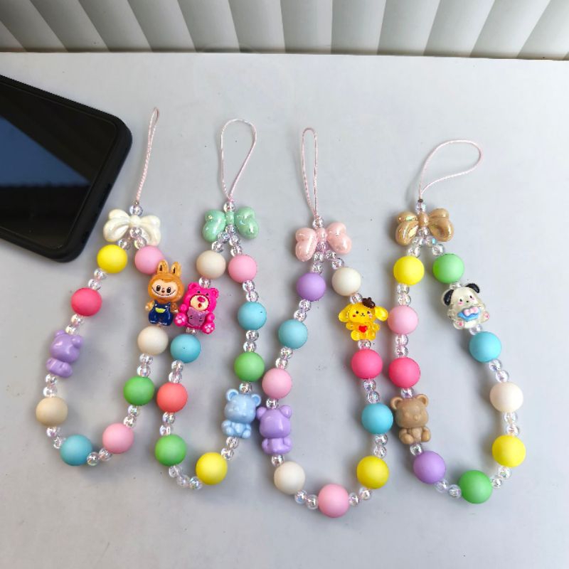 Gantungan Hp strap hp manik bola beruang karakter sanrio lanyard