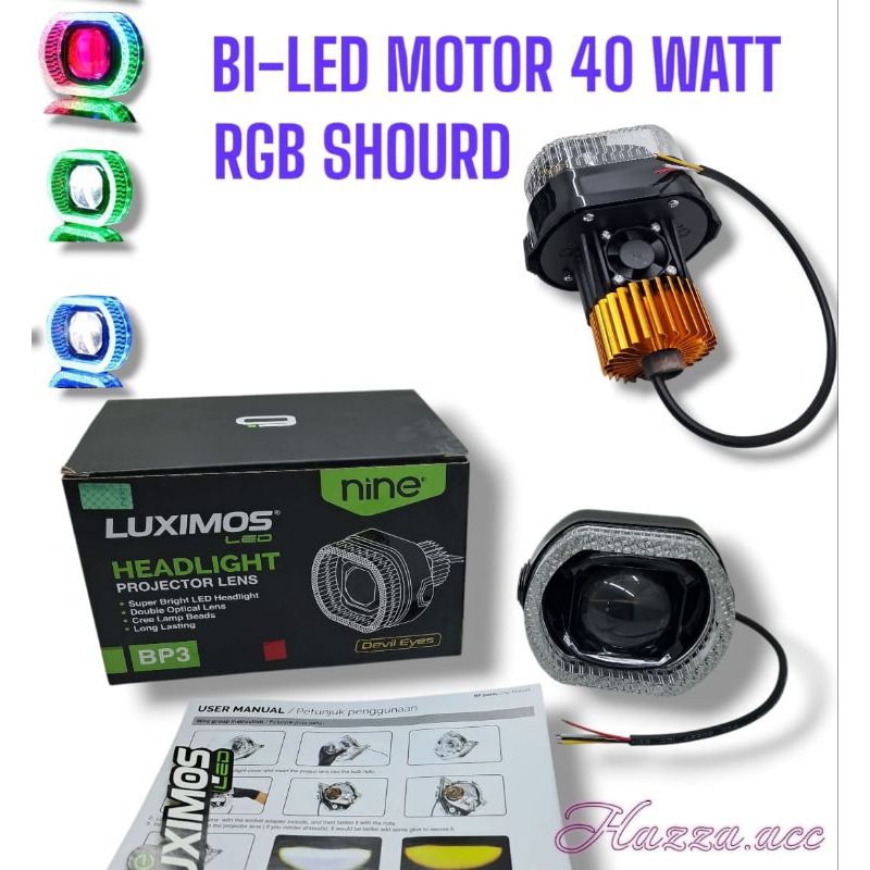 LAMPU BI-LED BILED MOTOR PROJECTOR MOTOR 9NINE LUXIMOS BP3 40 WATT SHROUD DEVIL RGB
