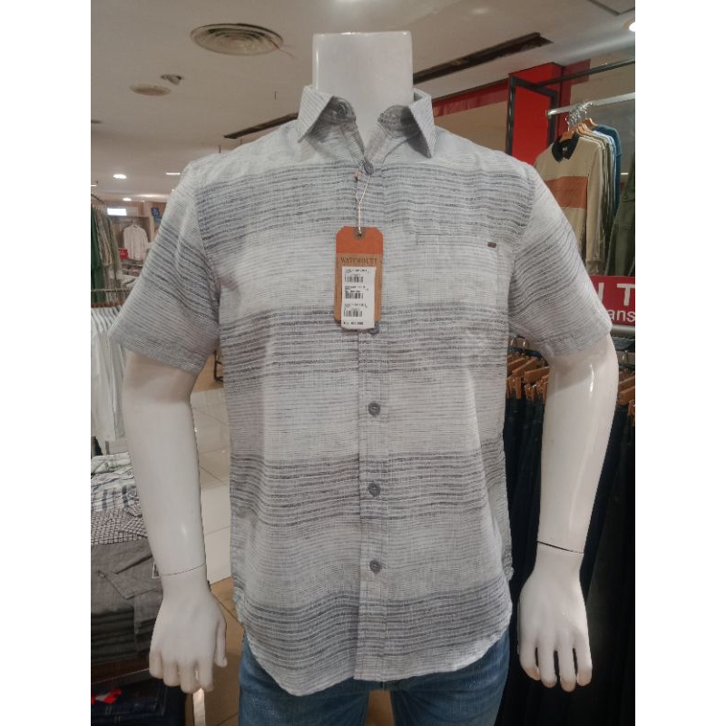 WATCHOUT Kemeja Casual Pendek Salur Printing WS514050123