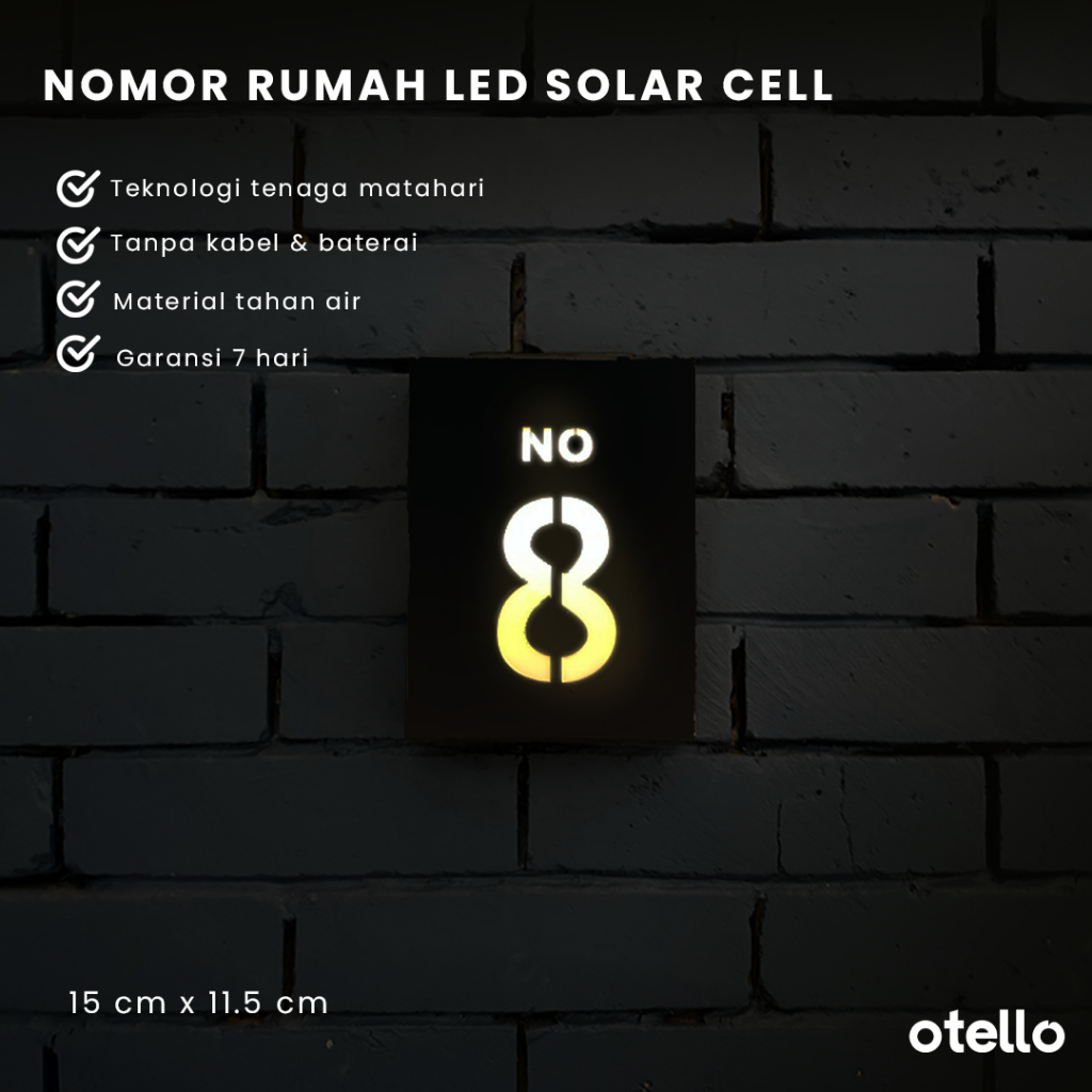 Nomor Rumah Acrylic LED Solar Cell Tahan Air Tanpa Baterai Tanpa Kabel Papan Rumah Akrilik Tenaga Su
