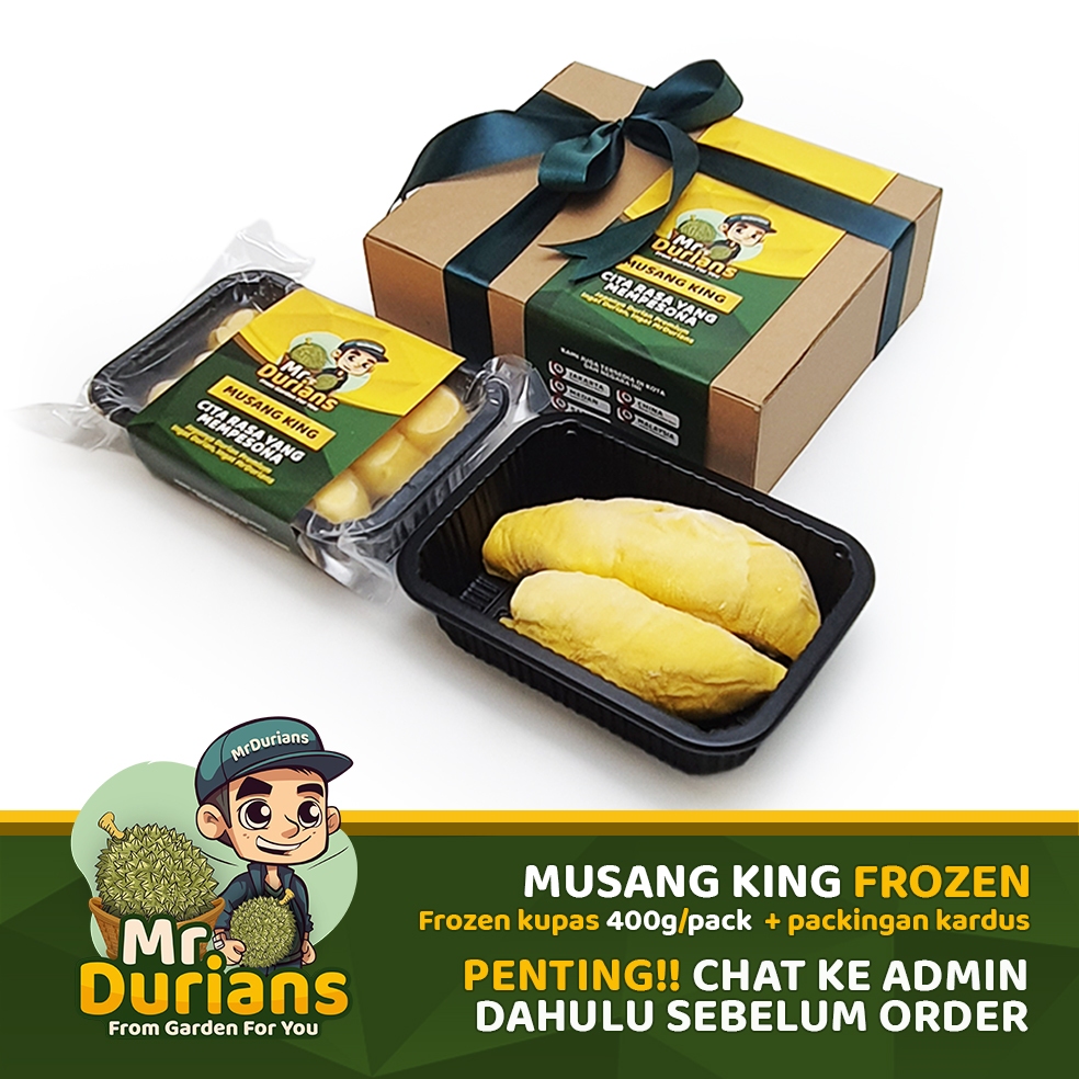 

Durian Musangking Frozen Kupas Grade AA kualitas terbaik MrDurians 400Gr/pack kemasan box kardus