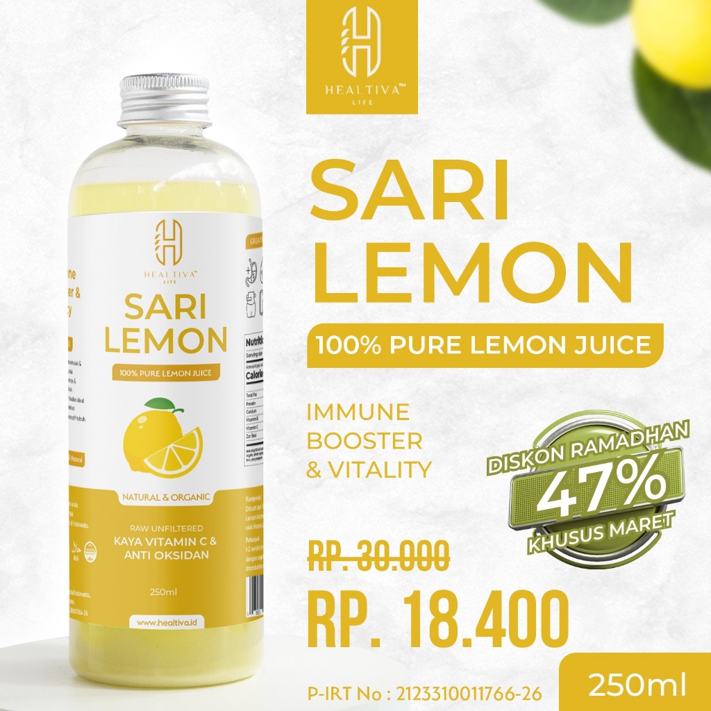 

HEALTIVA Sari Lemon Murni ORIGINAL 500ml Minuman Diet Detox Alami / Pure Jus Lemon Premium Halal