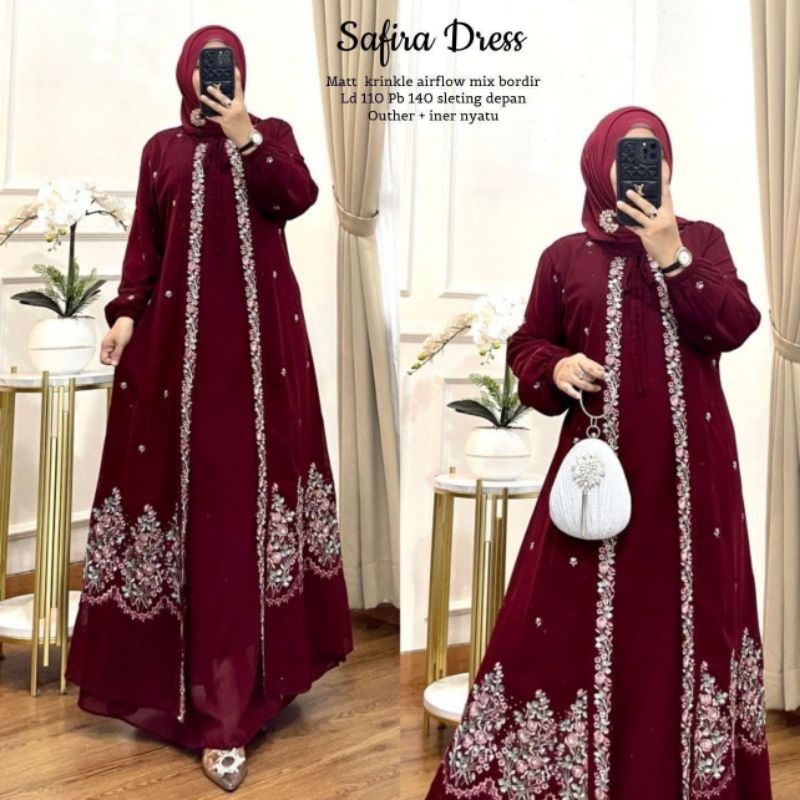 GAMIS SAFIRA DRESS CRINKLE BORDIR GAMIS TERBARU