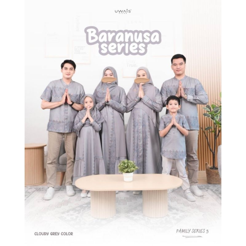 BAJU GAMIS SARIMBIT COUPLE FAMILY SET PRINT MOTIF BATIK ZAIRA ZAINA DRESS CLOUDY GREY ABU-ABU SILVER