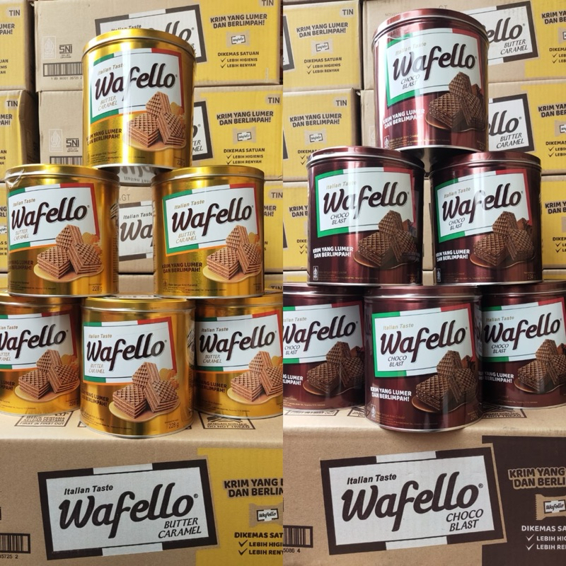 

1 DUS Roma Wafello Kaleng Isi 6pcs/Dus Rasa Chocoblast 234gr / Butter Caramel 228gr Wafer Wafelo Krim Coklat / Karamel