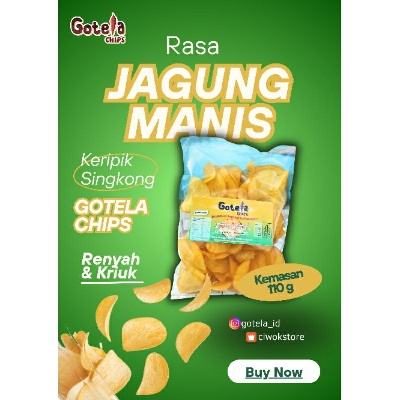 

Keripik Singkong Gotela Rasa Jagung Manis - Renyah Kriuk Enak Spesial - Snack, Chips, Cemilan Enak Murah