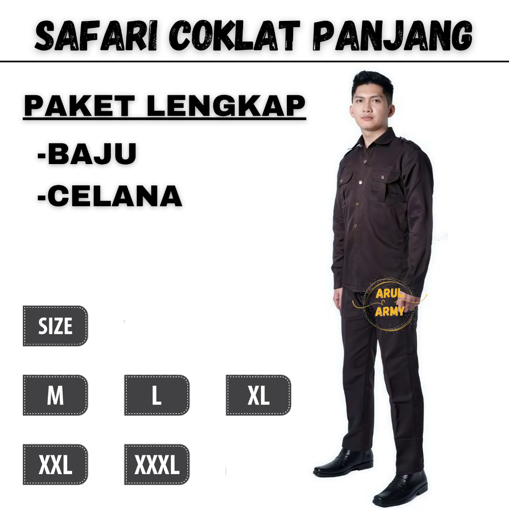 SERAGAM SAFARI SATPAM SECURITY COKLAT PANJANG UNISEX BAJU KEAMANAN SUPIR DRIVER PENGAWAL PASPAMPRES