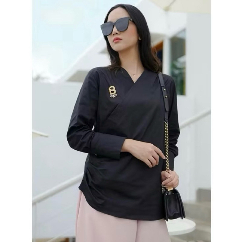 [NEW] Original Benang Jarum Black Kana Blouse Buttonscarves Mono BJ BS WK BNB Pleated Basic Hitam Sa