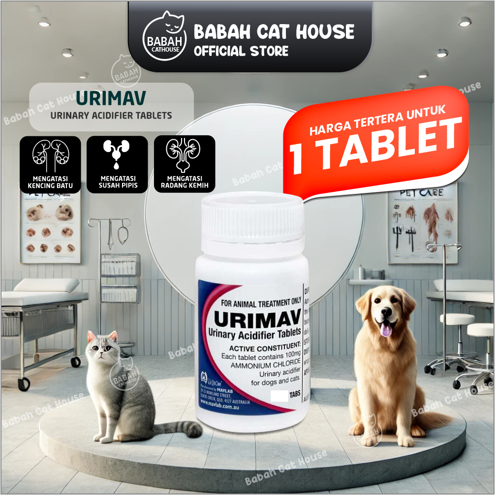 URIMAV Tablet 100mg Obat Susah Pipis untuk Kucing Anjing Pelancar Radang Saluran Kemih Sulit Buang A