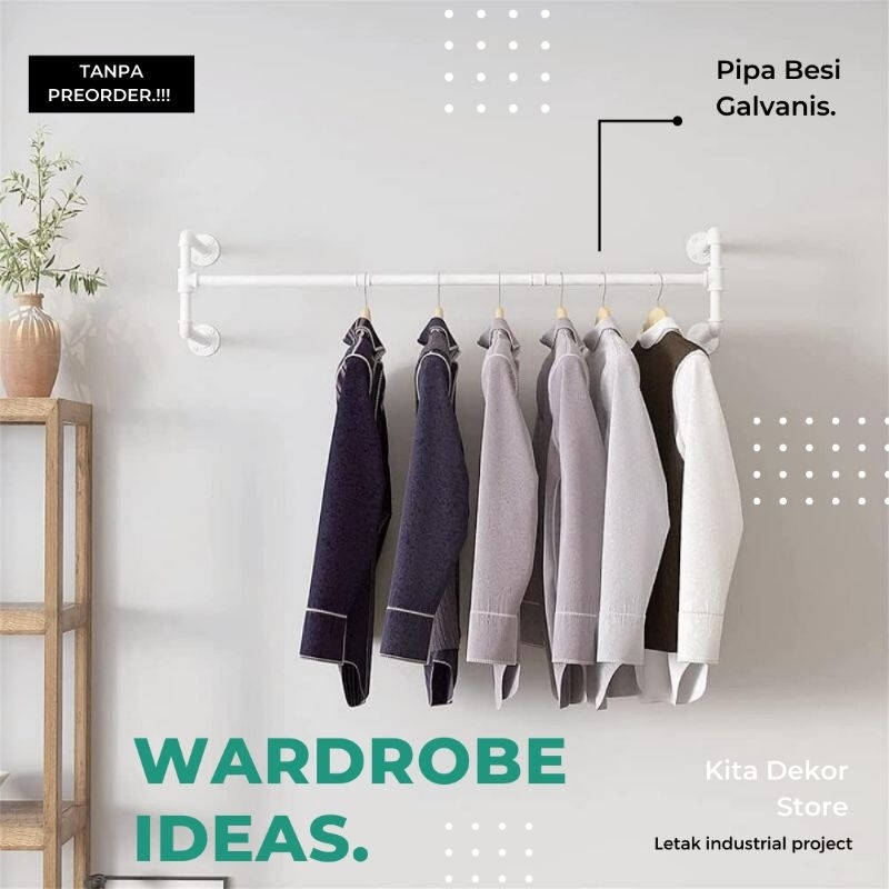 Gantungan baju Industrial / Clothes Rack / Wardrobe Rustic / Gantungan Baju Dinding