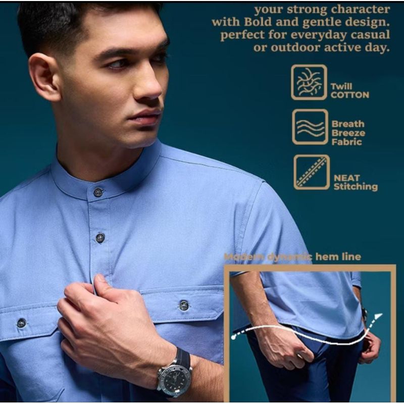 Kemeja Koko Collarless Shirt Oxcon Ghaishan