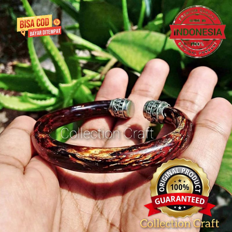 GELANG AKAR BAHAR MERAH ASLI MODEL C BERHIASKAN ALPAKA/MONEL NATURAL ORIGINAL