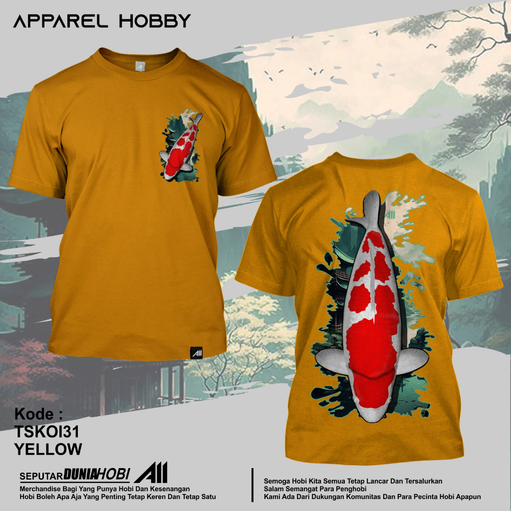 KAOS IKAN KOI KOHAKU KOI31 YELLOW TSHIRT APPAREL HOBBY
