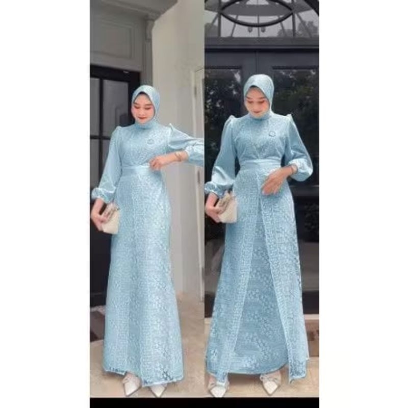 MELIA - DRESS BAJU GAMIS GAUN BRUKAT REMAJA DEWASA SATIN VELVET BUSUI JUMBO WARNA BIRU MUDA SERIES /