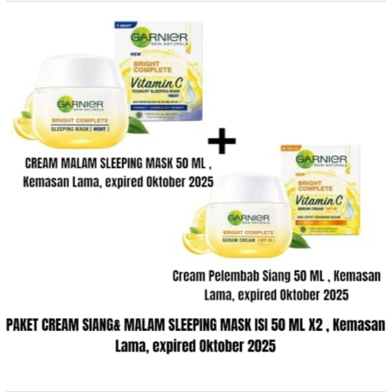 garnier krim bright complete 50 ml krim siang dan malam exp oktober 2025