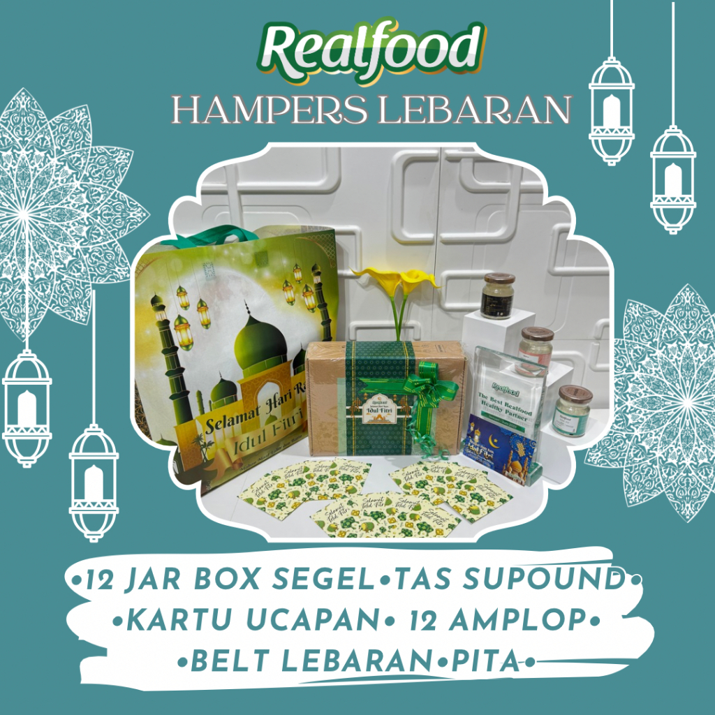 

REALFOOD HAMPERS IDUL FITRI 12 JAR DAN 6 JAR(BELT HIJAU,KARTU UCAPAN,PITA,TAS SUPOUNDBOUND,AMPLOP)