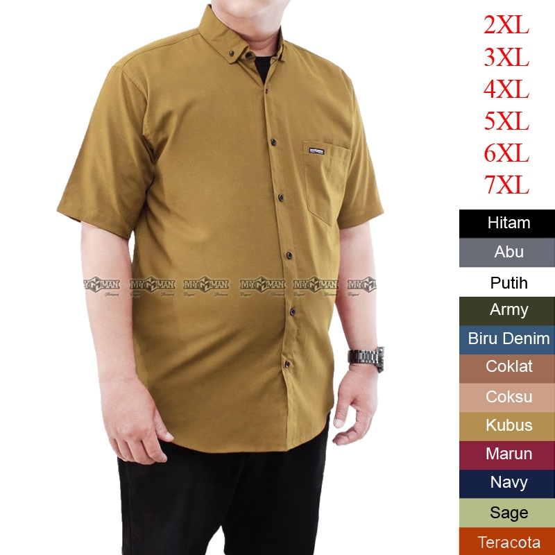 KUBUS - KEMEJA PRIA 3XL 4XL 5XL 6XL 7XL jumbo polos lengan pendek cowok ld 130 140 terbaru 2025