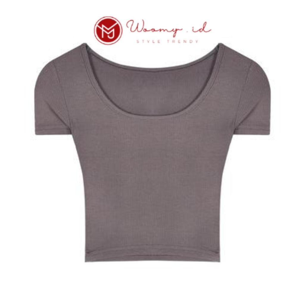 Woomy -  BJ282 Baju Wanita Korean Sexy Crop Top Kaos Crop Tee Baju Atasan Wanita
